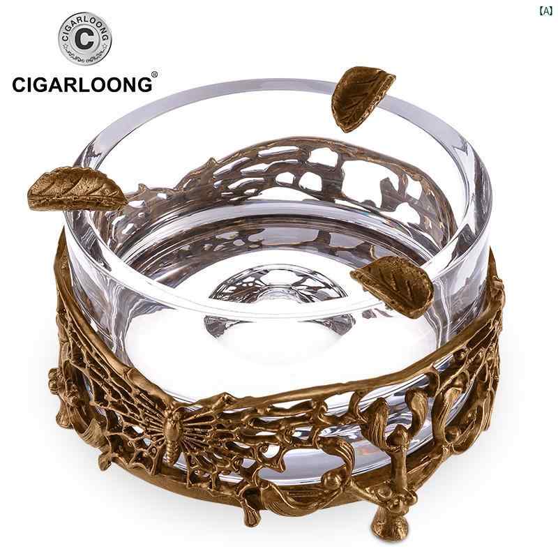 タバコグッズ　タバコ用品　かっこいい　大人 CIGARLOONG シガー 灰皿 ファッション クリスタル ブロンズ 彫刻 蝶