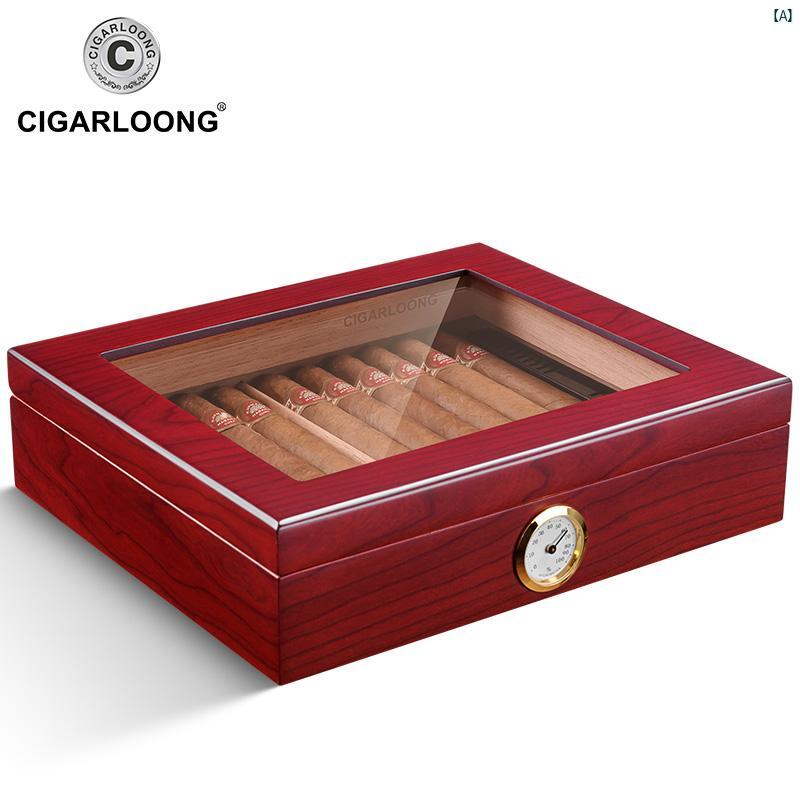 タバコグッズ　タバコ用品　かっこいい　大人 CIGARLOONG シガーボックス ポータブル 高 透明 天窓 シガー ヒュミドール 杉 材 ピアノ ペイント タバコ ボックス