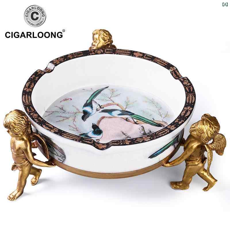 タバコグッズ　タバコ用品　かっこいい　大人 CIGARLOONG シガー 灰皿 クラック グレーズ エンジェル ブロンズ カササギ セラミック CE 1203