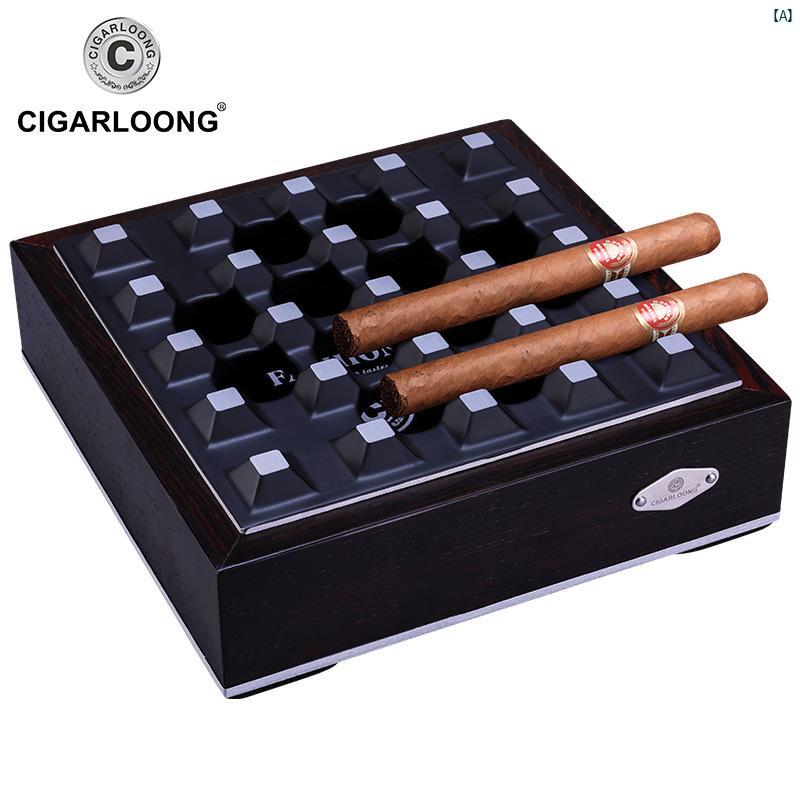 タバコグッズ　タバコ用品　かっこいい　大人 CIGARLOONG シガー 灰皿 ブラック 檀 金属 質感 4 スロット 大型