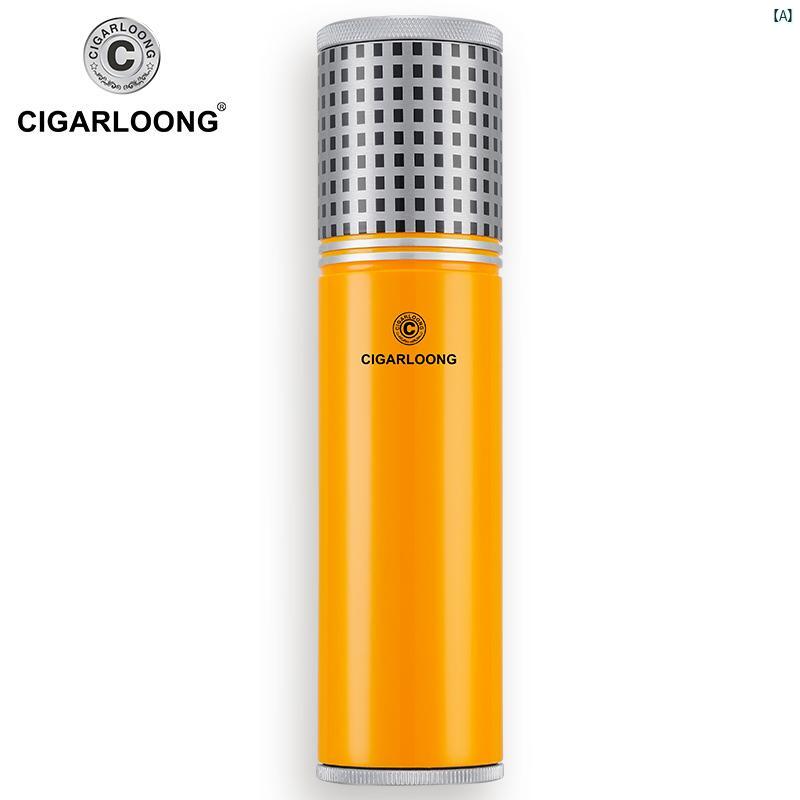 タバコグッズ　タバコ用品　かっこいい　大人 CIGARLOONG シガー チューブ トラベル ポータブル ヒュミドール 温度 計 付き 加 湿 器