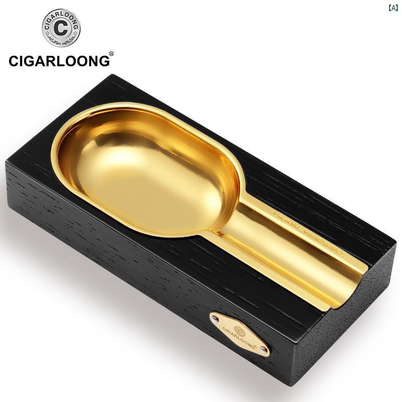 タバコグッズ　タバコ用品　かっこいい　大人 CIGARLOONG シガー 灰皿 金 メッキ スモークタンク ピアノ 塗装ま ろか 杉 材 消 煙 器