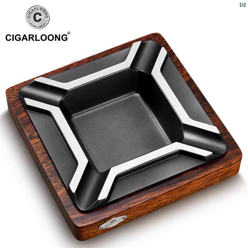 タバコグッズ　タバコ用品　かっこいい　大人 CIGARLOONG シガー 灰皿 金 メッキ トラフ イン バウ 無垢材 ステンレス 大型