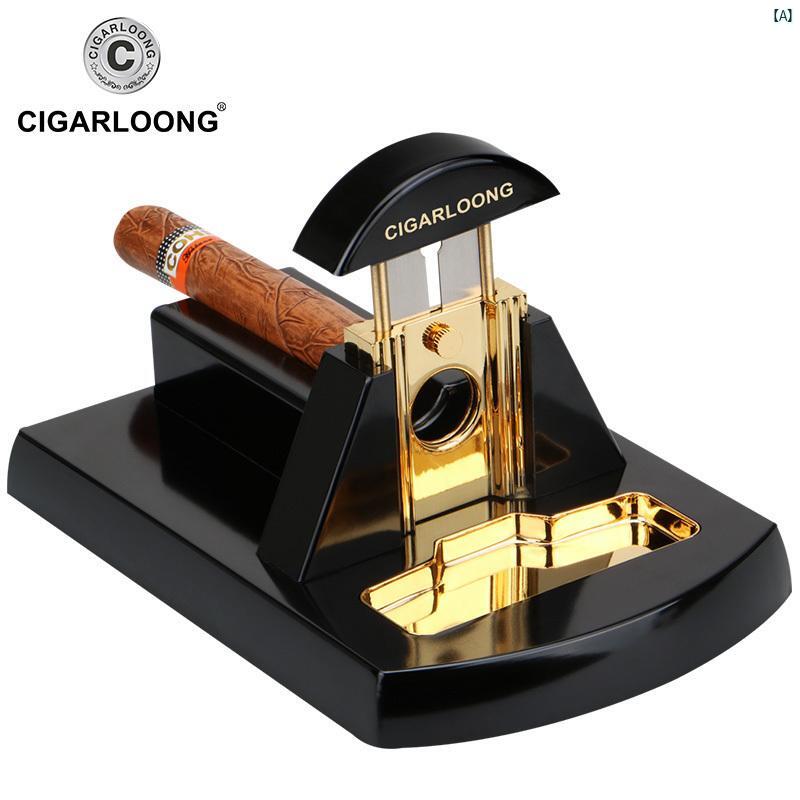 タバコグッズ　タバコ用品　かっこいい　大人 CIGARLOONG 金属 ステンレス シガーカッター 葉巻 デスク トップ 無垢材 さみ 厚手 ハサミ
