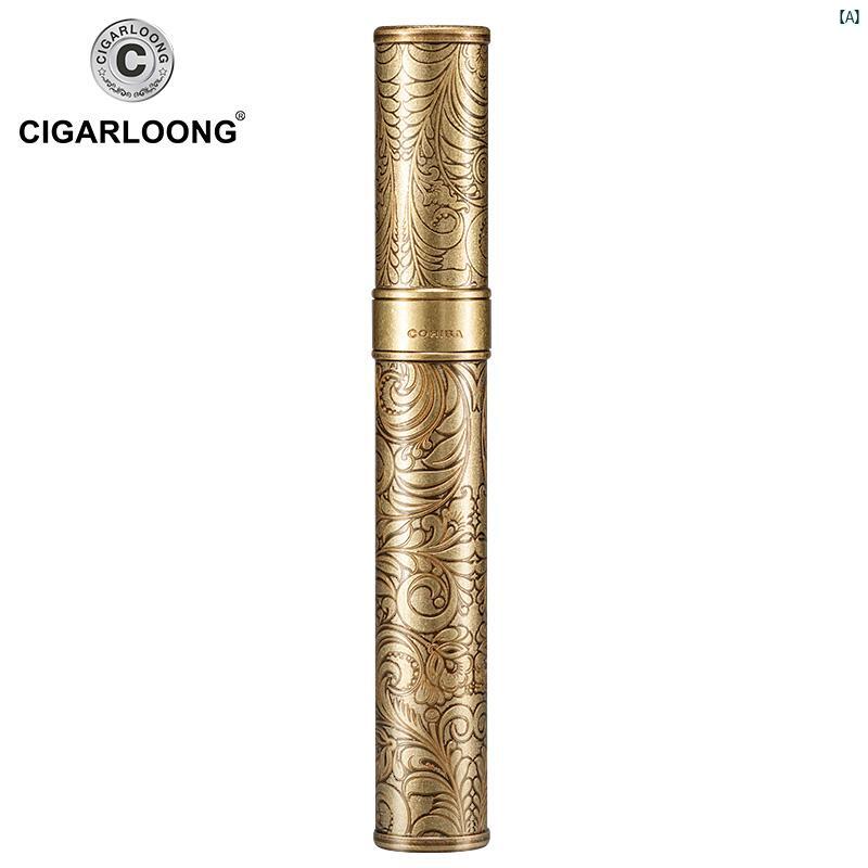 タバコグッズ　タバコ用品　かっこいい　大人 CIGARLOONG シガー チューブ 葉巻 保湿 ブロンズ レリーフ アート 大型 ポータブル