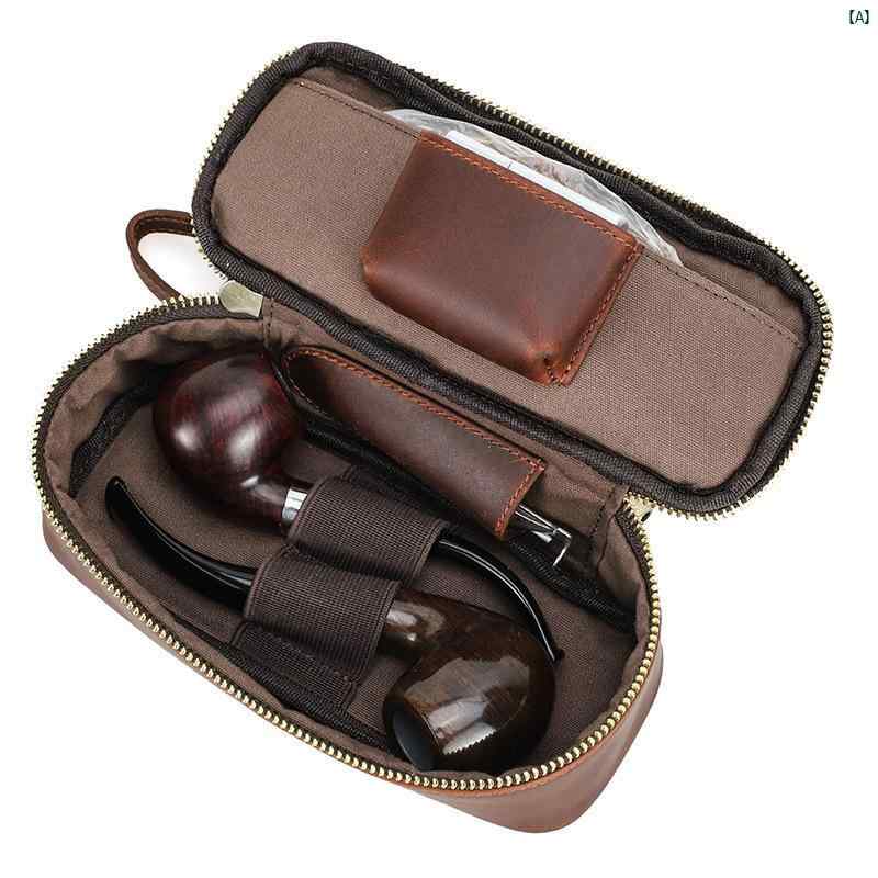 タバコグッズ　タバコ用品　かっこいい　大人 Kelong パイプ バッグ 牛革 タバコ 収納 ボックス セット 旅行 ポータブル ジッパー