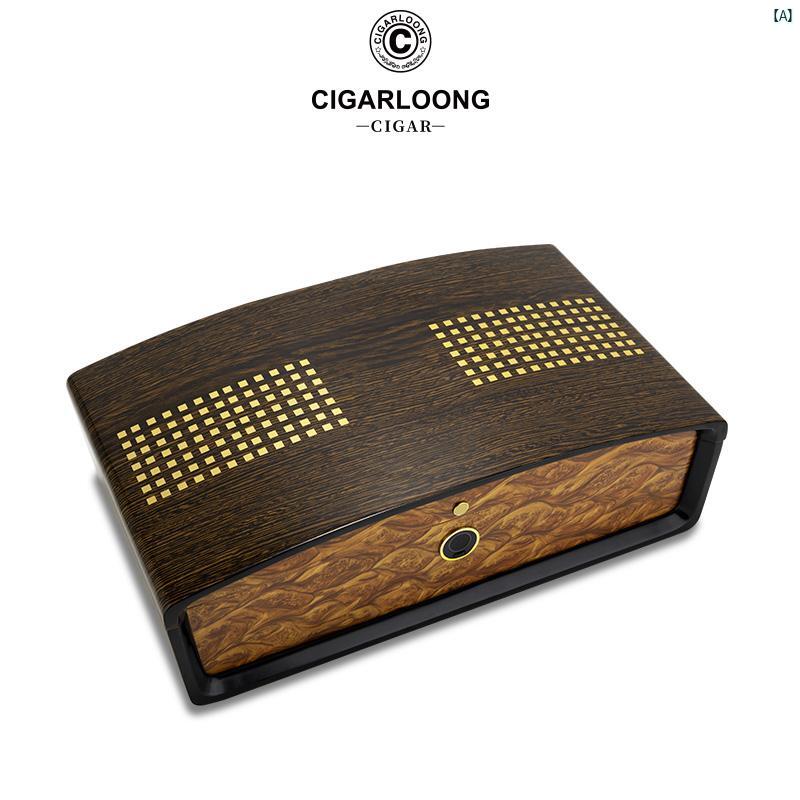 タバコグッズ　タバコ用品　かっこいい　大人 Qielong 指紋 パスワード ロック シガーボックス大容量 杉 材 ピアノ ペイント 保湿 タバコ ボックス CLAHH 1