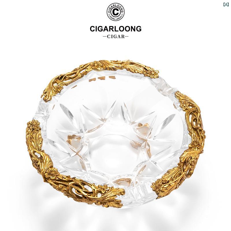 タバコグッズ　タバコ用品　かっこいい　大人 CIGARLOONG シガー 灰皿大 口径 トラフ クリスタル ガラス 銅 ベース CLGEP 14