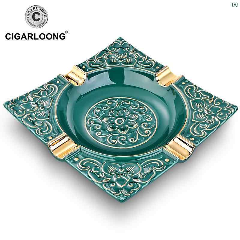 タバコグッズ　タバコ用品　かっこいい　大人 CIGARLOONG シガー 灰皿大 径 フルート スクエア セラミック 灰皿 CL 20008 BL
