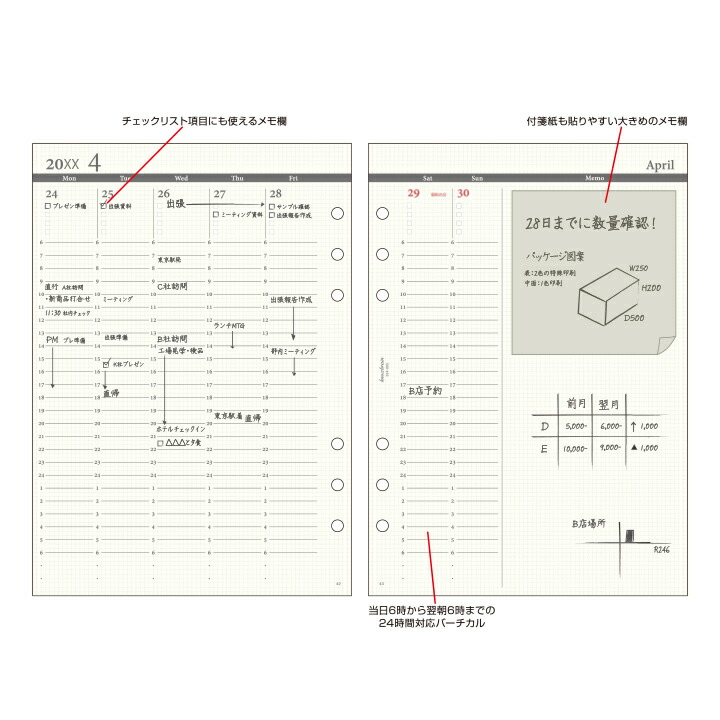 楽天市場 A5サイズ 見開き1週間24時間バーチカル型 Knox ノックス 22 手帳 中身 だけ システム手帳 リフィル 6穴 スケジュール帳 A5 ビジネス手帳 レフィル カレンダー22年 22年版 22年 ノックスブレイン Knoxbrain 手帳中身 週間バーチカル バーチカル