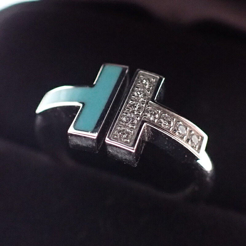 【中古】TIFFANY&Co. ティファニー ダイヤモンド&ターコイズ Tワイヤーリング K18 750 ホワイトゴールド アクセサリー 4.0g USED-AB m26-1200289925800025|質屋かんてい局前橋店