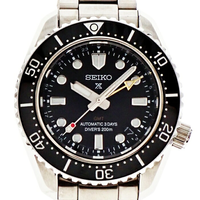 【中古】セイコー プロスペックス ダイバーズ GMT SBEJ011 6R54-00D0 メンズ 自動巻き 黒文字盤 デイト 腕時計 USED-AB m26-1200306925800164