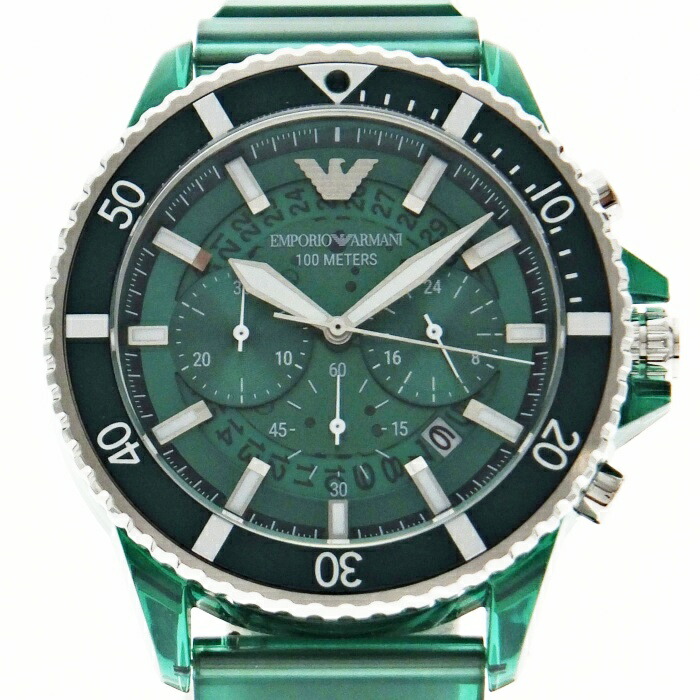 【中古】EMPORIO ARMANI エン急性灰白髄炎 アルマーニ AR-80066SET 緑であること文字記号盤 クロノグラフ 石英 メンズ ウオッチ USED-A m26-1200296925801232