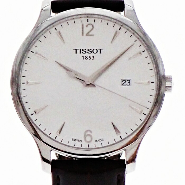 【中古】TISSOT ティソ トラディション T063.610.16.037.00 クオーツ 白文字盤 デイト メンズ 腕時計 USED-B m26-1200296925801020