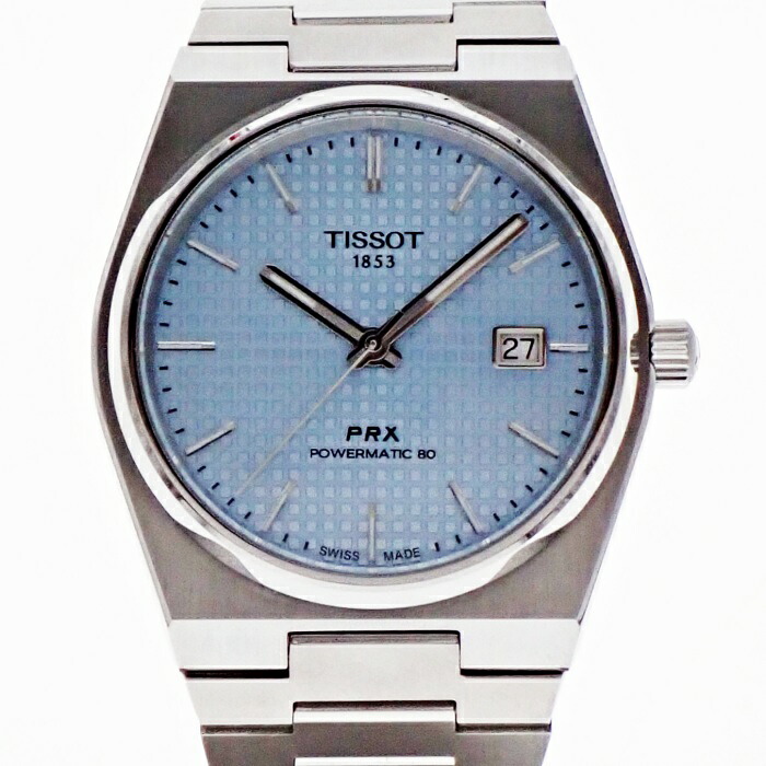 【中古】TISSOT ティソ PRX パワーマティック80 T137.407.11.351.00 自動巻き アイスブルー文字盤 デイト メンズ 腕時計 USED-A m26-1200296925801248