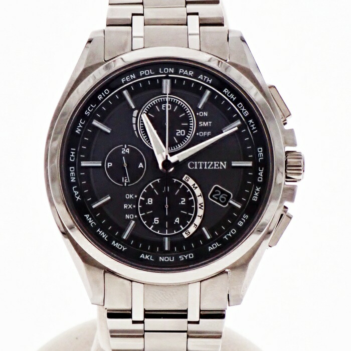 【中古】CITIZEN シチズン アテッサ エコ運転 AT8040-57E クロノグラフ 電磁波ソーラー デイト メンズ 黒文字盤 ウォッチ USED-AB m26-1200296925801558