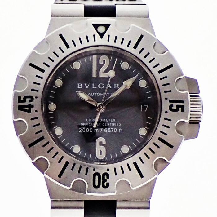 【中古】BVLGARI ブル小峡谷 ディアゴノ 専門的 スクーバ SD42S 自動小銃一巻き 黒文字盤 メンズ 腕時 USED-B m26-1200278925800064
