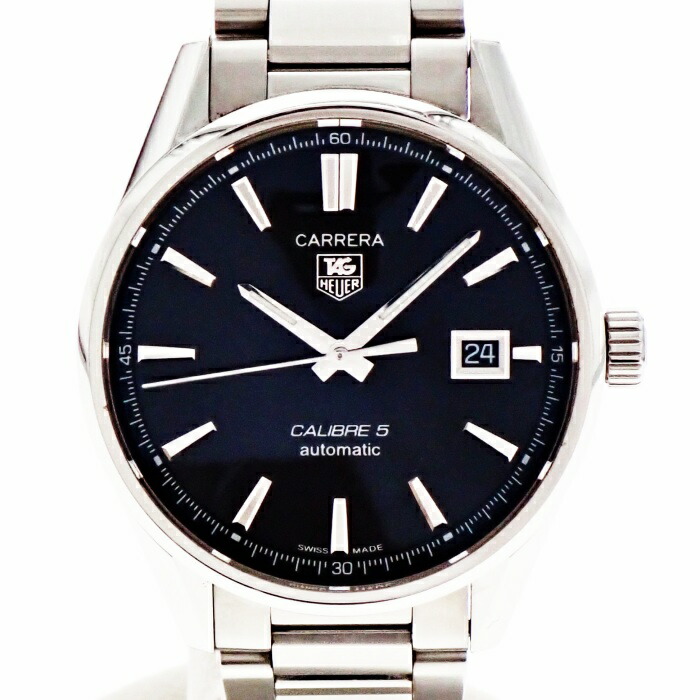 【中古】TAG HEUER タグホイヤー カレラ キャリバー5 WAR211A.BA0782 デイト 自動小銃一巻き 黒文字盤 メンズ ウォッチ  USED-AB m26-1200301925800075