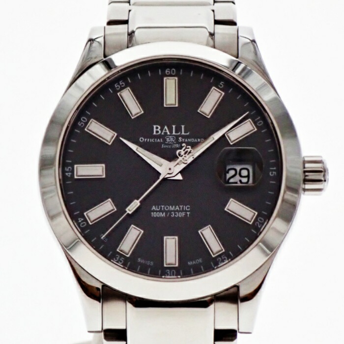 【中古】BALL WATCH ボールウォッチ 科学技術者II マーベライト NM2026C-S6J-GY 自動小銃一巻き 黒文字盤 デイト ウオッチ USED-B m26-1200296925801227