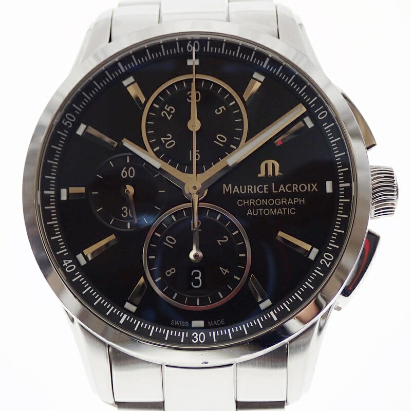 【中古】MAURICE　LACROIX　ﾓｰﾘｽﾗｸﾛｱ　クロノグラフ　PT6388-SS002-330-1　自動巻き　USED-AB　腕時計　メンズ　ブラック文字盤　m23-1200307925800207