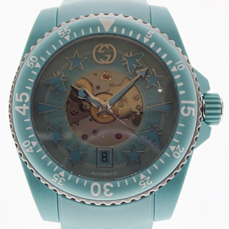 【中古】GUCCI グッチ ダイブウォッチ 時辰儀 YA136344 ﾌﾞﾙｰ系字盤 自動小銃一巻き USED-A m24-1200215925800073