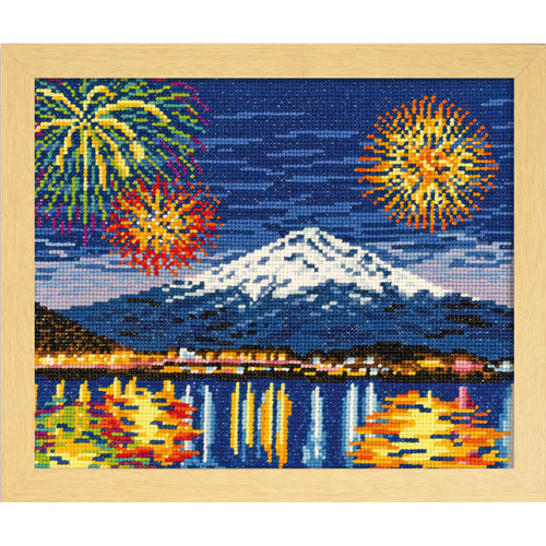 オリムパス　刺しゅうキット　四季を彩る日本の名所　河口湖冬花火と富士山