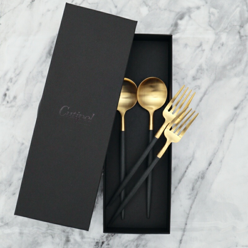 チャモ　クチポール　GOA　ブラック＆シルバー　ディナー＆デザート×各４本 楽天市場】クチポール GOA ブラックシルバー デザート 4本ギフトセット