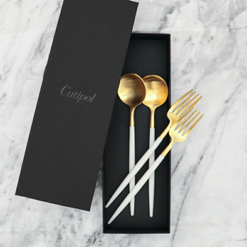 セール中！　正規品　クチポール　GOA　ホワイト＆ゴールド　４種×各２ 楽天市場】クチポール GOA ホワイトゴールド デザートフォーク