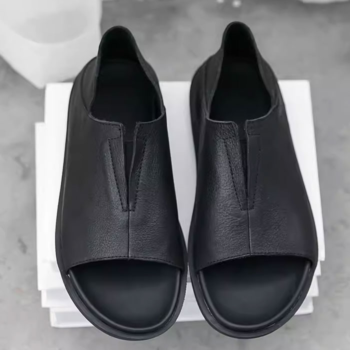 メンズ サンダル レザーサンダル 本革 ソフトレザー シューズタイプ ローマンサンダル おしゃれ シンプル レジャー 春 夏 ブラック ホワイト 送料無料