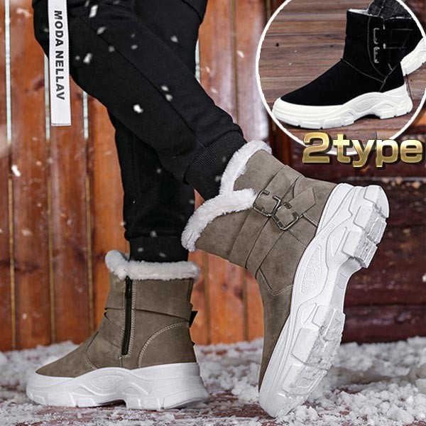 楽天市場 送料無料 メンズ ブーツ スノーブーツ 2type メンズ靴 カジュアル ステッチ ボア モコモコ 保温性 ベルト おしゃれ 冬 雪 Koala