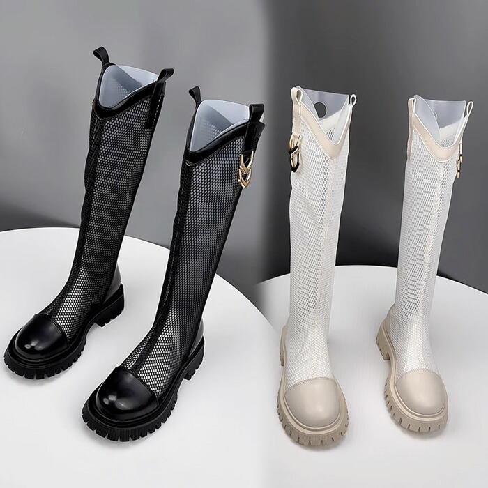 楽天市場】ブーツ レディース メッシュ ラインストーン ロング