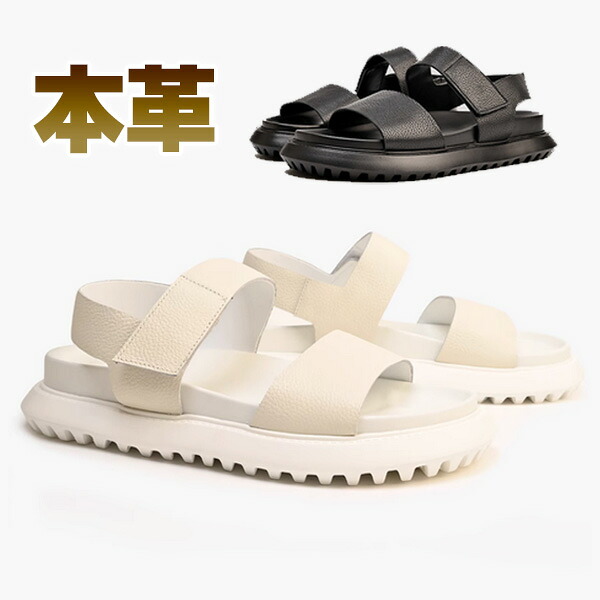 サンダル メンズ 厚底 ベルクロ付き 微調整 大人 本革 レザー アウトドア クッション性 夏 春 レジャー【4cm 身長UP】 送料無料｜koala2020