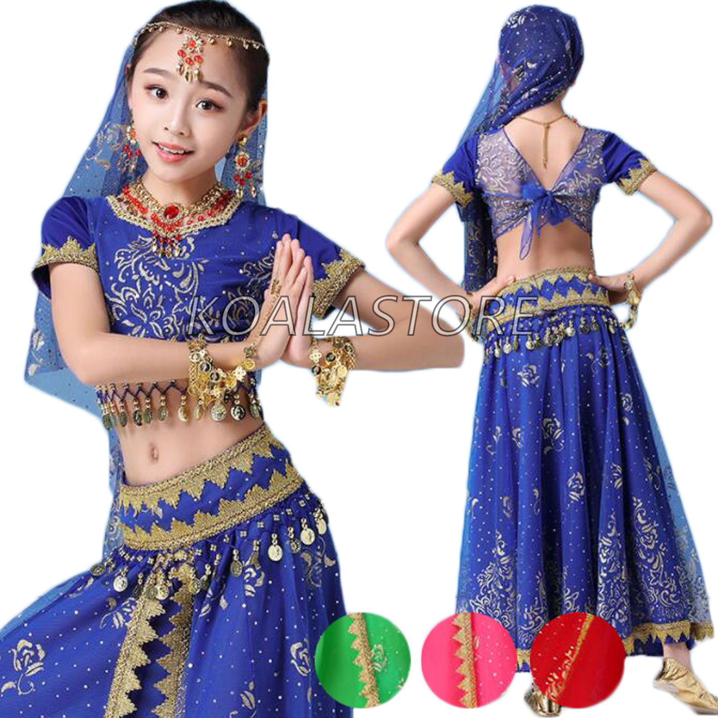 子供ベリーダンス衣装 ダンスウェア 半袖 コイン キッズゴージャスセット レッスン着 へそ出し 練習着 豪華 コスチューム衣装 ベリーダンス