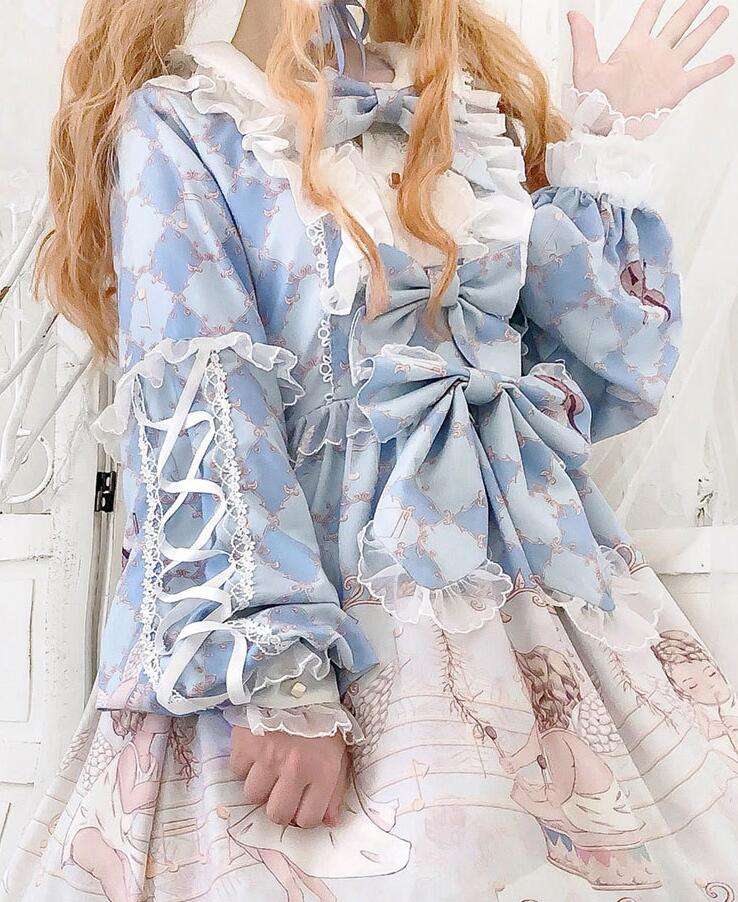 長袖ロリータワンピース 甘ロリータ 甘ロリ お姫様ワンピース プリンセスドレス 個性的 可愛いロリータ服 長袖ワンピース リボン フリル かわいい コスチューム ゴスロリ コスプレ衣装 ハロウィン 文化祭 学園祭 萌え イベント ロリータファション 2色 Magazinpegas Cz