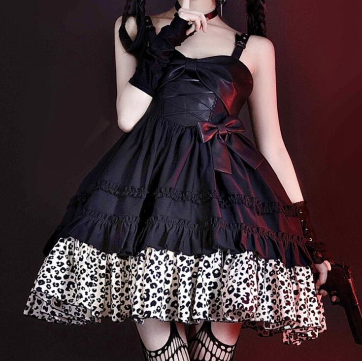市場 ジャンパースカート 原宿系 ロリータ服 ヒョウ柄 フレアワンピース ロリータワンピース プリンセスライン クール 大人コスチューム セクシー