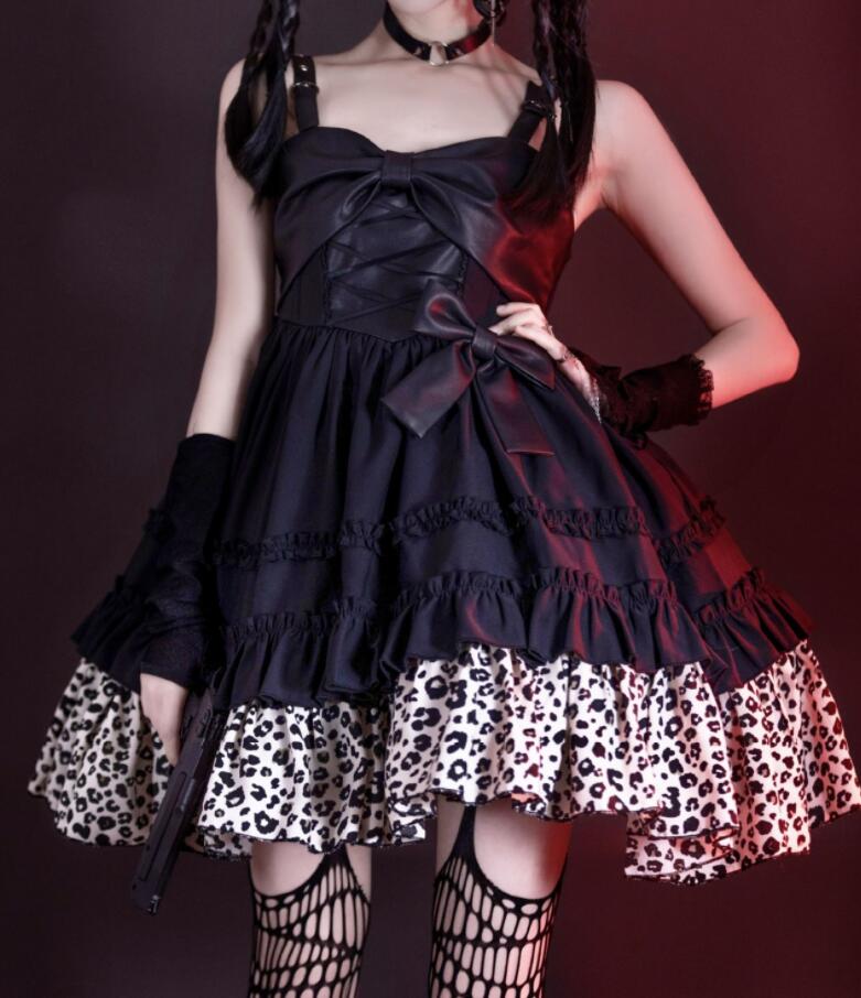市場 ジャンパースカート 原宿系 ロリータ服 ヒョウ柄 フレアワンピース ロリータワンピース プリンセスライン クール 大人コスチューム セクシー