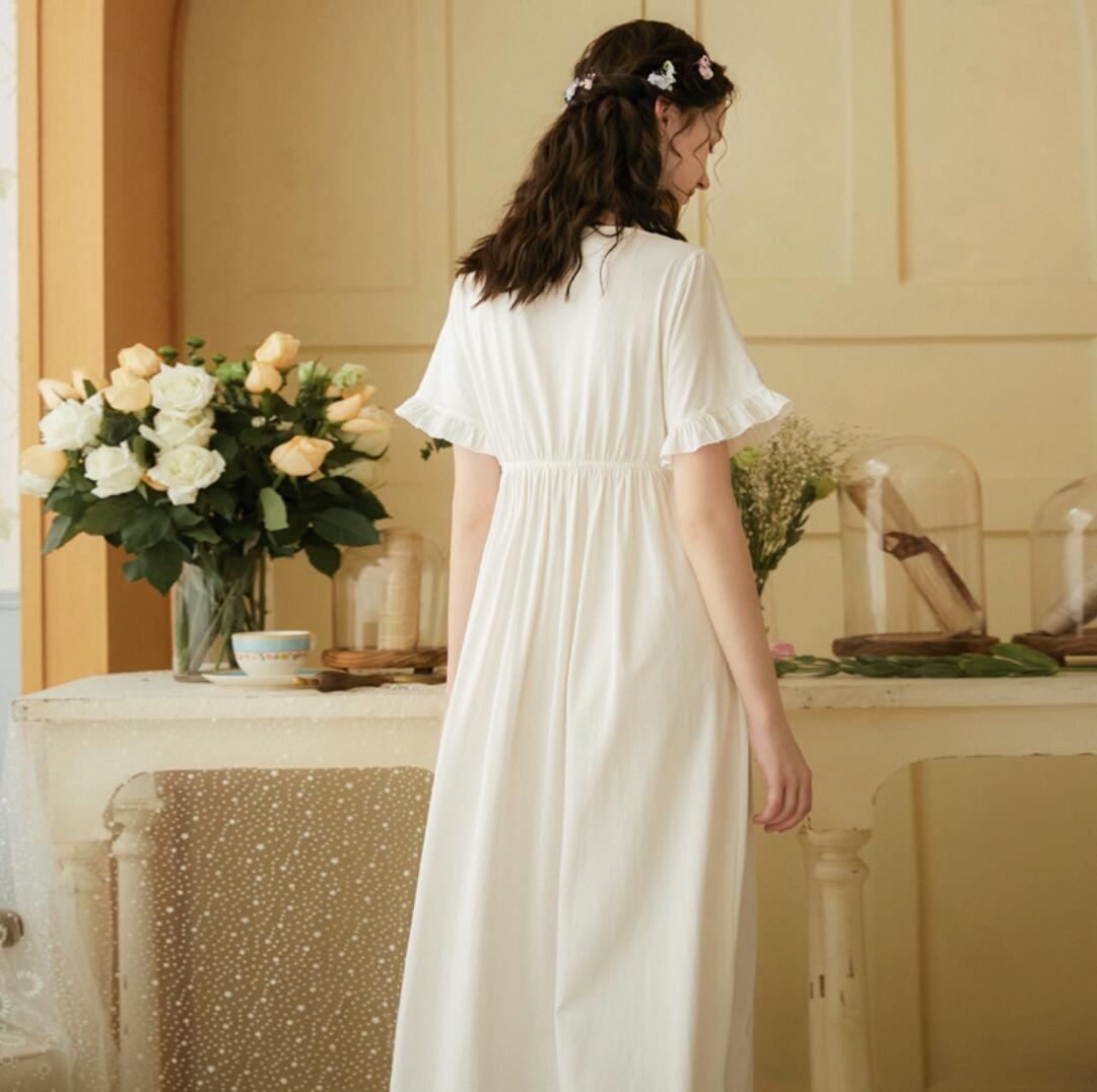 レディース パジャマ フリル Vネック ナイトドレス 半袖ワンピース ロング丈 ナイトガウン かわいい ネグリジェ ナイトウエア 夏ルームウェア レディース パジャマ フリル Vネック ナイトドレス 半袖ワンピース ロング丈 ナイトガウン かわいい ネグリジェ ナイトウエア 夏ルームウェア