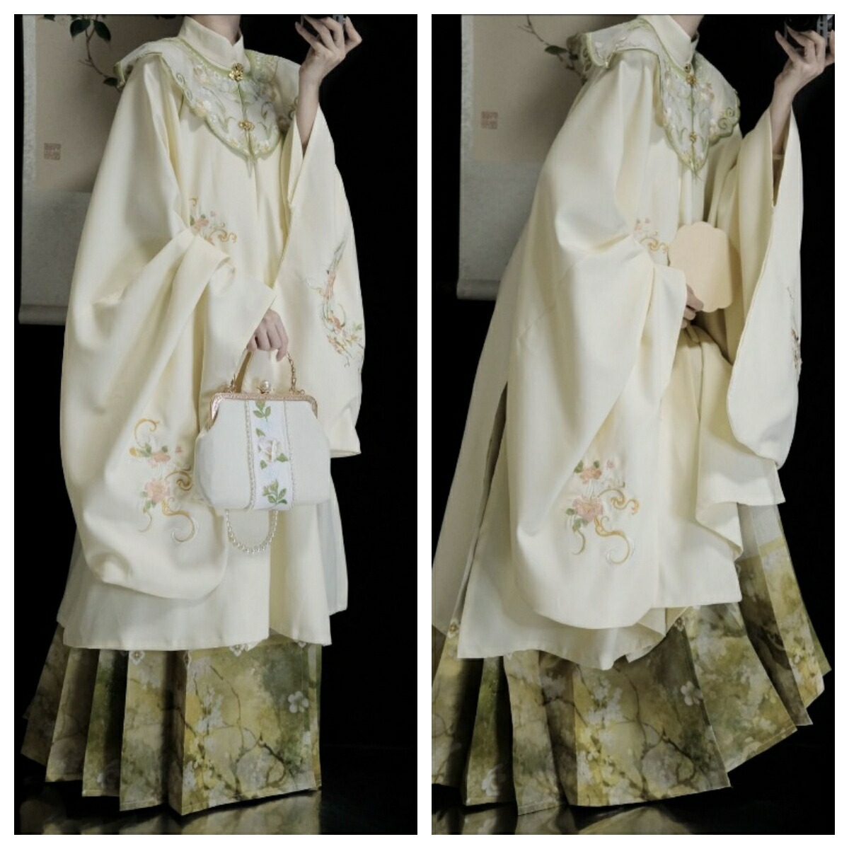 華流衣装 中華古代服 漢服 中華服 夏着 チャイナ服 中華風 チャイナ風 刺繍柄 唐装 古典美人服 舞台衣装 ステージ衣装  グラデーション チャイナドレス イベント 仮装 コスチューム 写真撮影 華やか 裾幅大きい 振袖 グリーン 3点セット