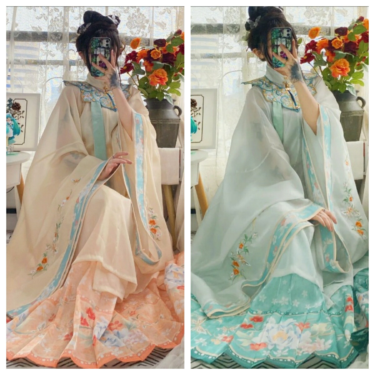 明制漢服 華流衣装 中華古代服 唐装 中華服 夏着 プリーツスカート チャイナ服 中華風 チャイナ風 花柄 古典美人服 舞台衣装 ステージ衣装  チャイナドレス イベント 仮装 コスチューム 写真撮影 華やか 裾幅大きい 4点セット