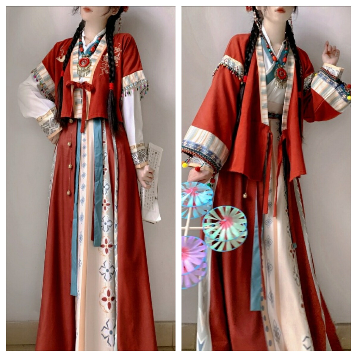 中華古代服 漢服 華流衣装 中華服 民族風 チャイナ服 中華風 チャイナ風 花柄 唐装 古典美人服 舞台衣装 ステージ衣装  チャイナドレス イベント 舞台パフォーマンス 仮装 コスチューム 写真撮影 華やか 裾幅大きい 振袖 3点セット