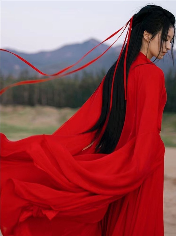 古典美人服 唐装 華流衣装 漢服 中華古代服 中華服 無地 チャイナ服 中華風 華麗 チャイナ風  舞台衣装 ステージ衣装  チャイナドレス イベント 仮装 コスチューム 写真撮影 裾幅大きい レッド