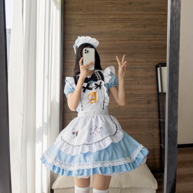 91 以上節約 可愛いメイド服 メイドコスプレ 大人用コスチューム 半袖ワンピース フリル メイド服 ハロウィン衣装 ワンピース エプロン カチューシャ レース ウェイトレスコスプレ 萌え 舞台衣装 イベント 学園祭 キャラクター 仮装 変装 女装 ブルー ｓ 6l Ie Monogatari Jp