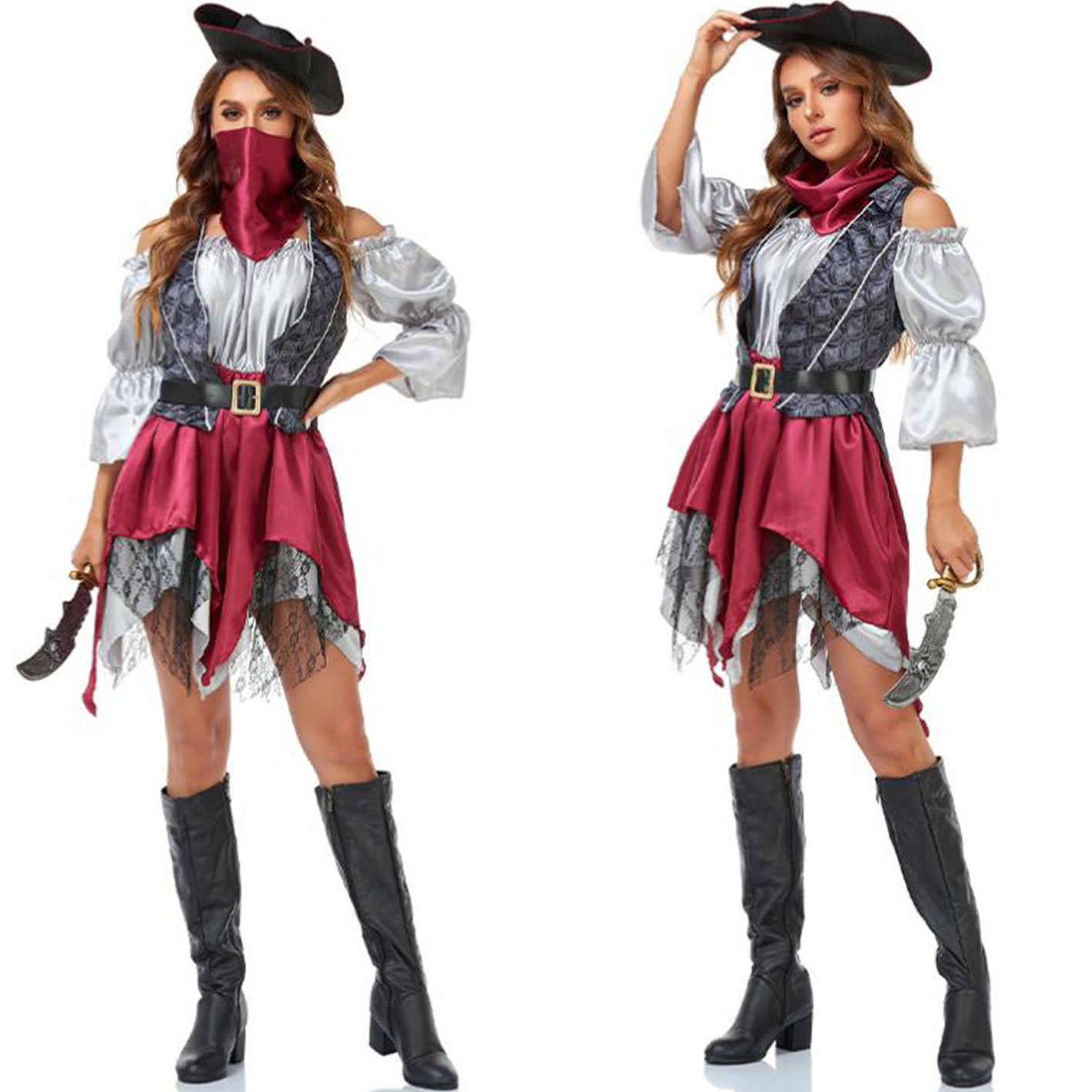 大人用コスプレ衣装 ワンピース ショート丈 ハロウィン衣装 ハロウィンコスチューム 女海賊 船長 キャプテン cosplay 無地 舞台衣装 仮装 舞台劇 イベント 変装 学園祭 舞台衣裳 なりきり お芝居衣装 ハロウィンパーティー イベント画像