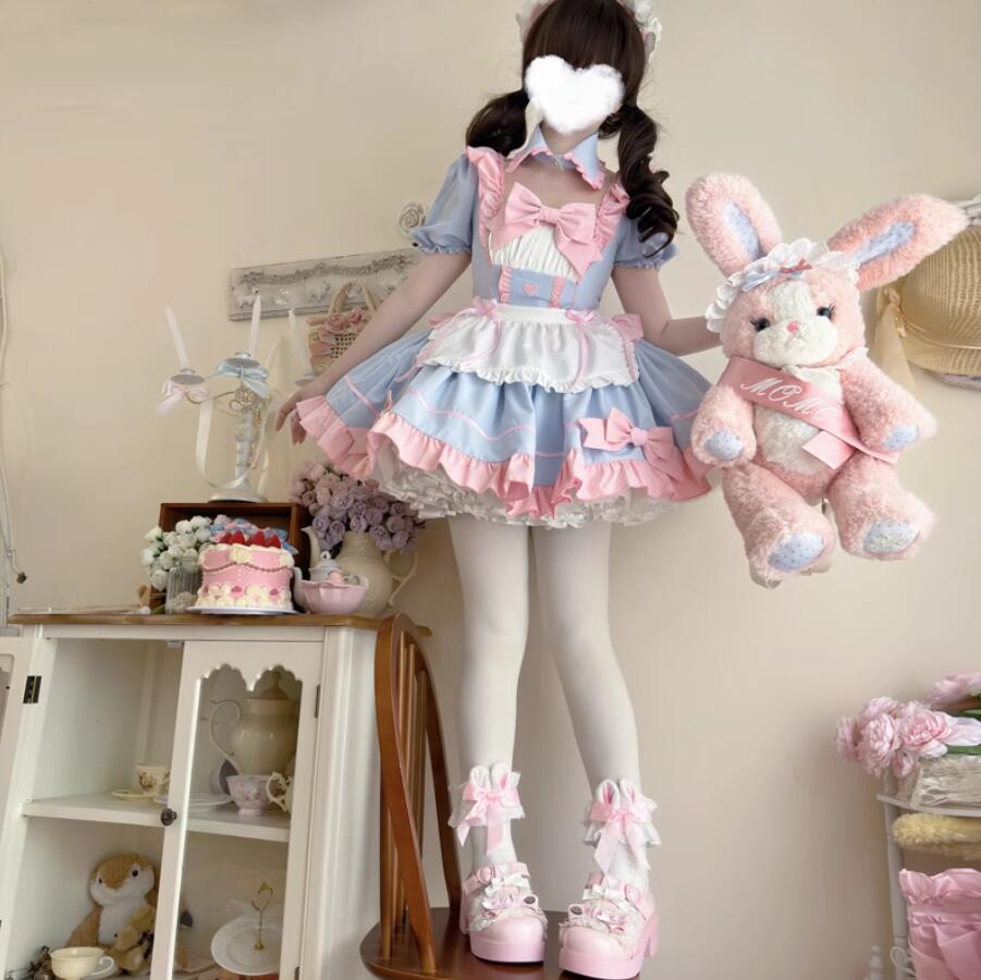 ロリータワンピース 可愛いロリータ服 半袖ワンピース プリンセスドレス 可愛いワンピース メイド服 パーティードレス フレアワンピース Lolita 大人コスチューム ゴスロリ ハロウィン コスプレ衣装 文化祭 学園祭 イベント ロリータファション 4色