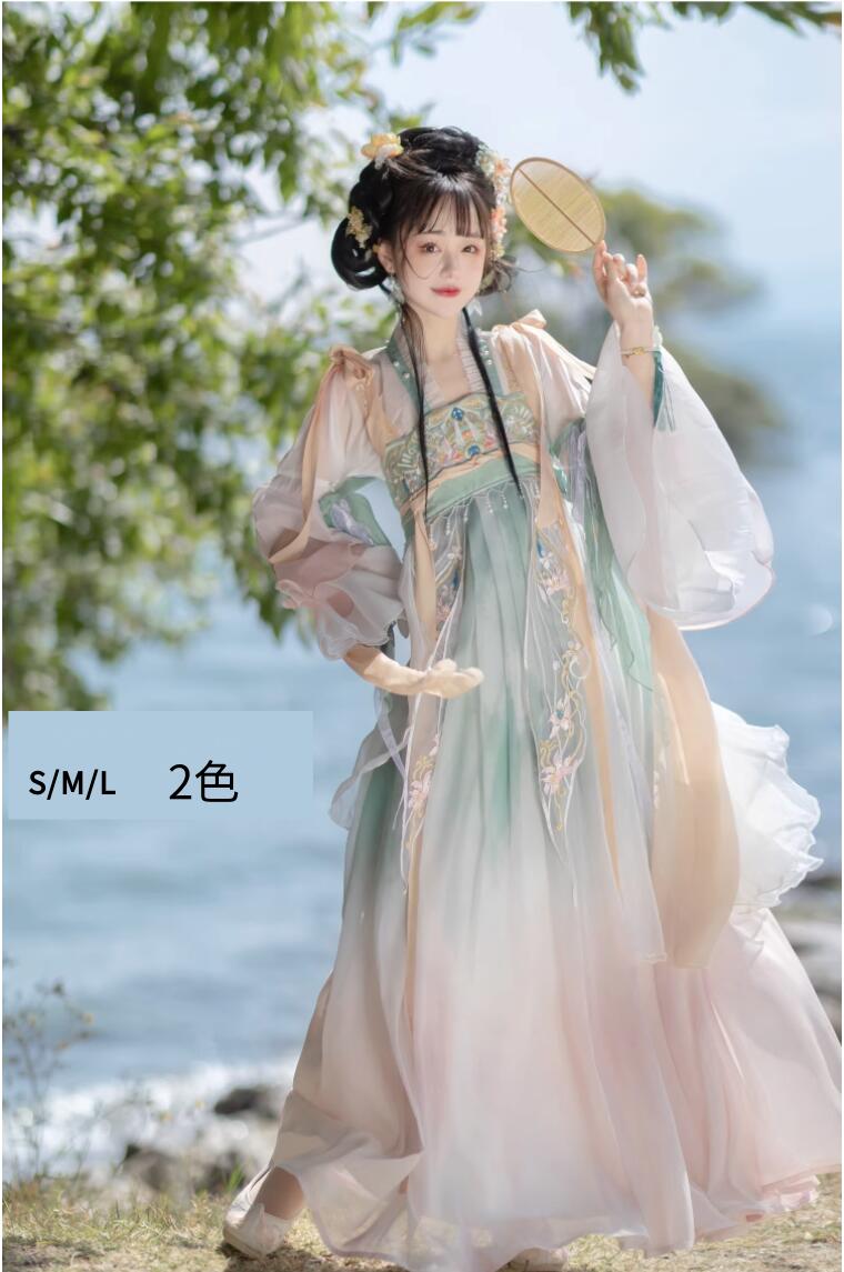 漢服 5点セット 刺繍 レディ風 トップス スカート 装飾リボン 蝶結び お姫系漢服 華やか チャイナ服 中華コスプレ衣裳 中華衣装 唐朝 中華ドラマ コスチューム 華流 ハロウィン 衣装 漢唐古典衣装 学園祭 XS S M L XL 男女兼用 舞台 衣装 送料無料 パープル 紫 緑 グリーン