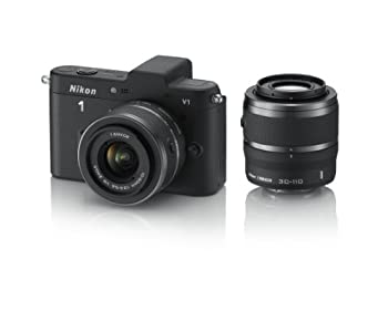 【中古】(非常に良い)Nikon ミラーレス一眼カメラ Nikon 1 (ニコンワン) V1 (ブイワン) ダブルズームキット ブラック N1 V1WZ BK