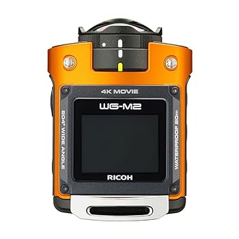 【中古】(人並み外れたに好いたらしい)RICOH 雨合羽動き写真器 WG-M2 オレンジ色 4K映像 超広角204度 ハウジング不必要 雨合羽20m 耐衝撃2m 03801