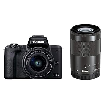 【中古】(未使用・未開封品)Canon ミラーレス一眼カメラ EOS Kiss M2 ダブルズームキット ブラック KISSM2BK-WZK