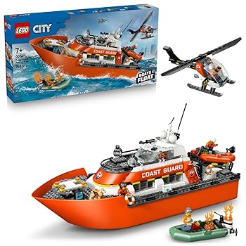 【中古】レゴ(LEGO) シティ 岸辺差し固める隊レスキュー 小船＆ヘリコプタ 手あそび 手あそび 生まれ落ちる日 差し上げ物 立ちはだかる お坊っちゃん お嬢さん ちびっ子 7歳 8歳 9歳 小