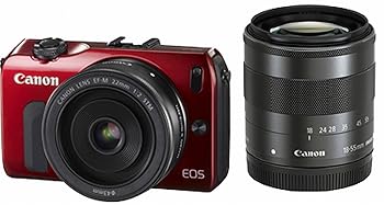 【中古】(人並み外れたに好いたらしい)Canon 鏡鑑受け答え一眼写真機 EOS M ダブルレンズキット EF-M18-55粍 F3.5-5.6 IS STM/EF-M22粍 F2 STM嘱する 赤いこと EOSMRE-WLK